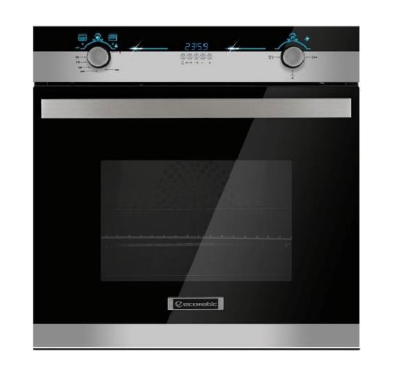 Ecomatic Built-in Gas Oven, 60 cm, Digital, Stainless Steel × Crystal Black