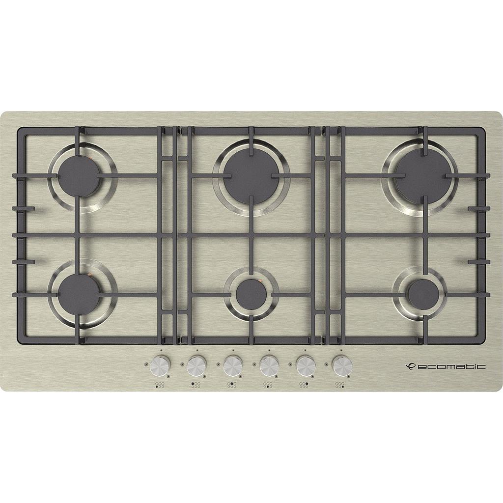 Ecomatic Gas Built-In Hob, 6 Burners, 92 cm, Stainless Steel