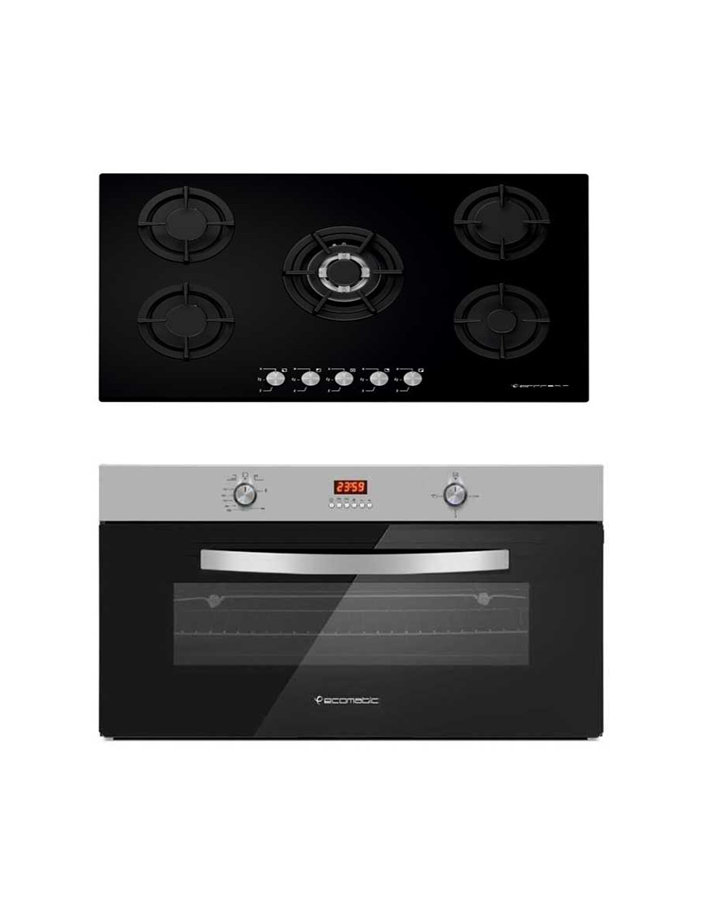 Ecomatic Built-in Set 90 cm, Gas Hob 90 cm Crystal Black + Gas Oven 90 cm STS