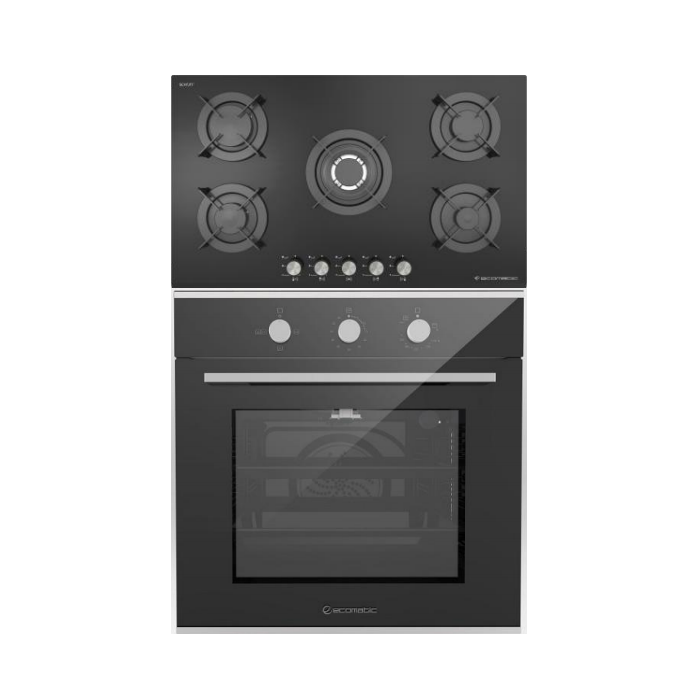 Ecomatic Built-in Set, Gas Hob 90 cm Crystal Black + Gas Oven 60 cm Crystal Black × STS