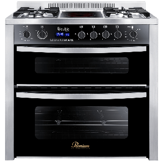 Premium Double Chef Gas Cooker, 5 Burners, 60×90 cm, 2 Vertical Ovens
